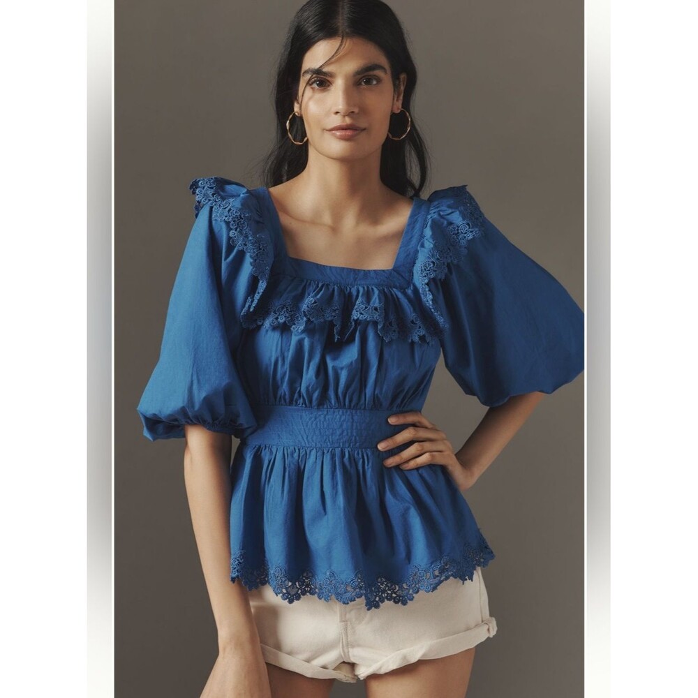 Anthropologie Maeve Peplum Eyelet Blouse